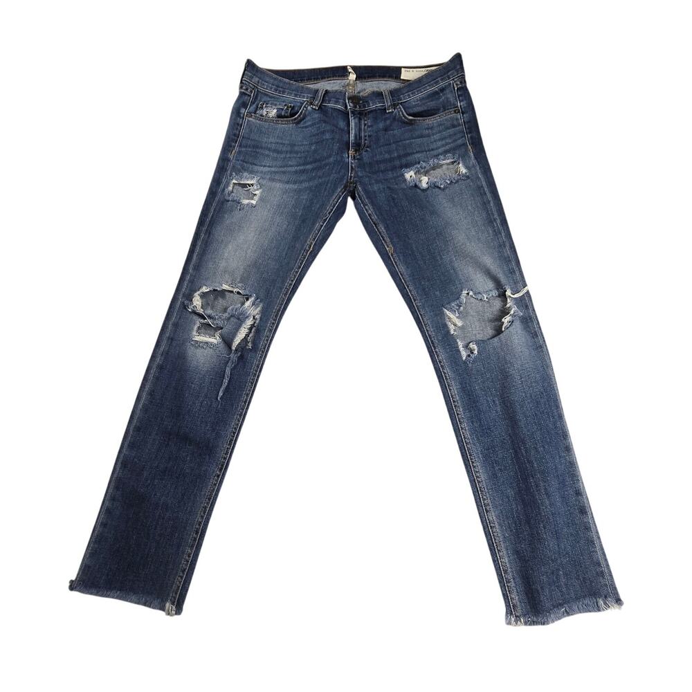 Rag & Bone Women's Dre Capri Jean Delamo Blue Sz 28 (33x26.5) Distressed Raw Hem